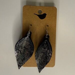 Black Metallic Leaf Drop Earrings